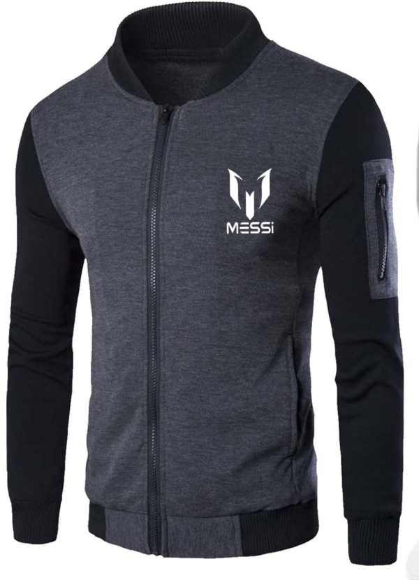 New Winter Collection – Charcoal Grey Messi Printed Zipper Jacket for Men & Boys | Premium French Fleece