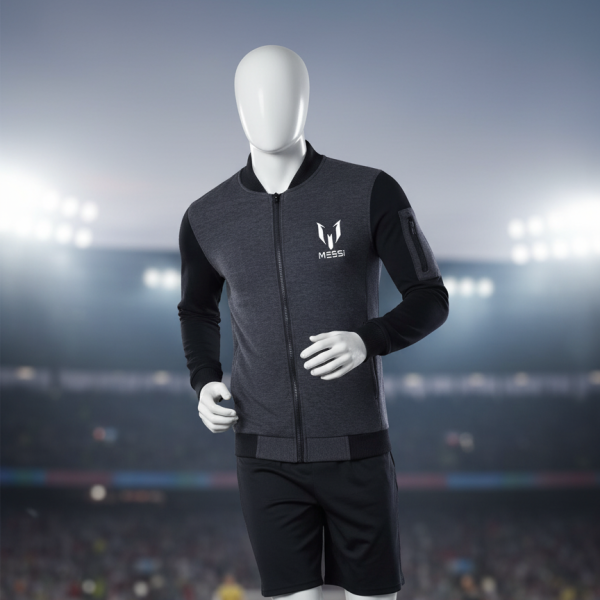 New Winter Collection – Charcoal Grey Messi Printed Zipper Jacket for Men & Boys | Premium French Fleece