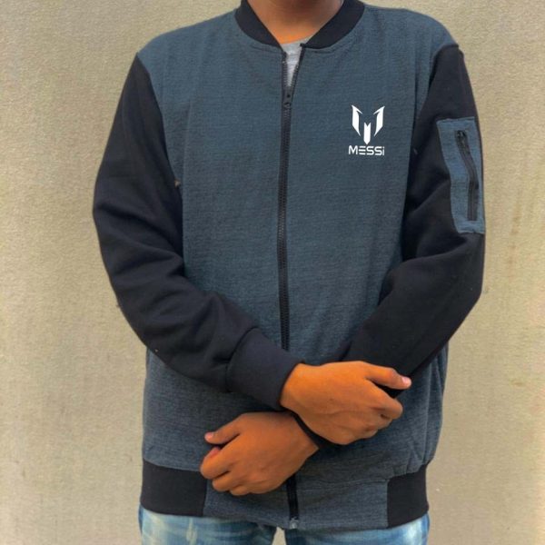 New Winter Collection – Charcoal Grey Messi Printed Zipper Jacket for Men & Boys | Premium French Fleece