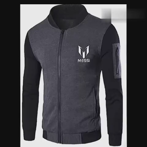 New Winter Collection – Charcoal Grey Messi Printed Zipper Jacket for Men & Boys | Premium French Fleece